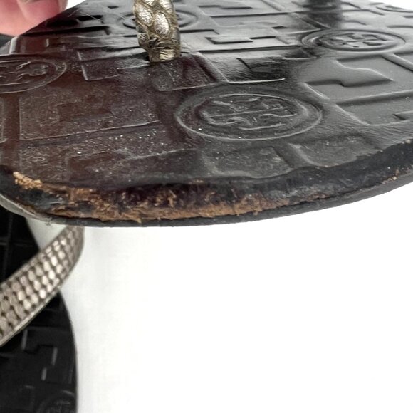Tory Burch Thora Gray Leather Flat Thong Sandals Women's 9 M - Picture 3 of 5